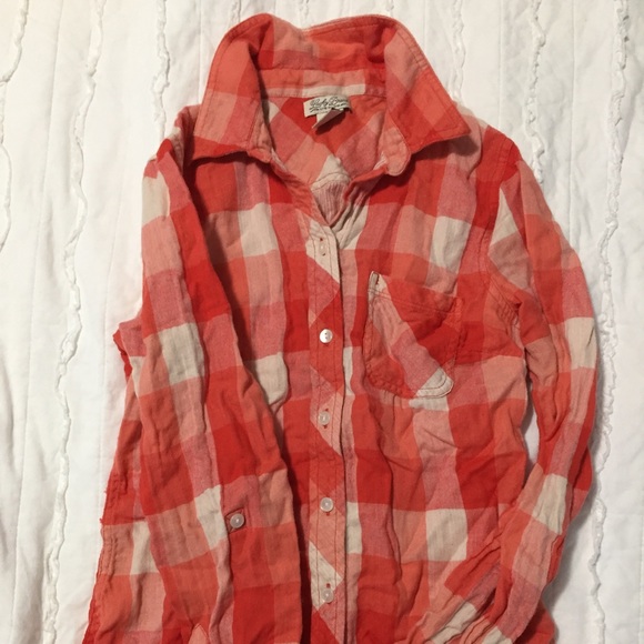 LUCKY BRAND Orange Salmon Button Down Top - Picture 2 of 4